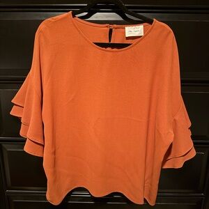 Women's Orange Ruffle Sleeve Top